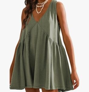 Sleeveless Grey Green Flowy Dress